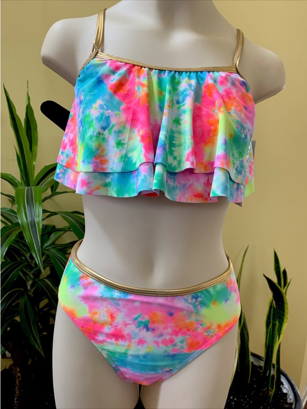 Betsey Johnson Girl Flounce Tie-Dye Bikini Size: 7/8